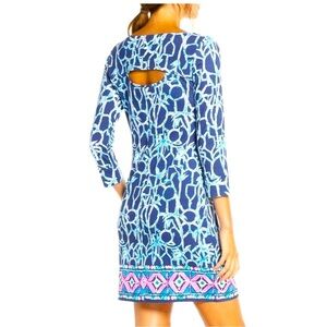 Lilly Pulitzer Navy and Blue Patterned Dress with accent band at bottom hem